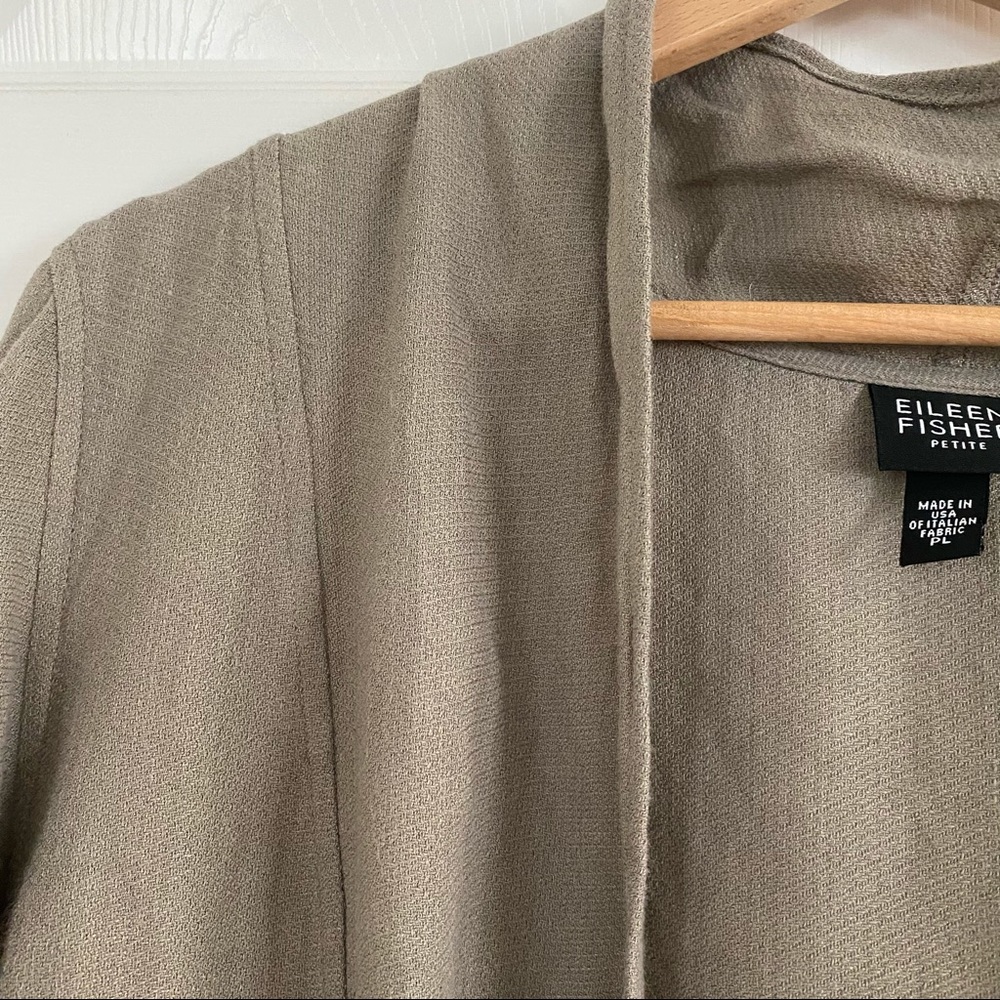 Eileen Fisher Taupe Linen Blend Open Front Jacket - Picture 3 of 4